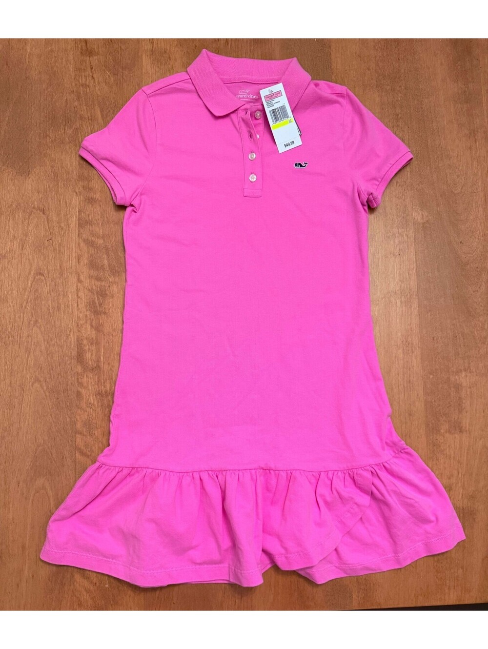 NWT Vineyard Vines Girls Hot Pink Tea Rose Pique Short Sleeve Collar Polo Dress